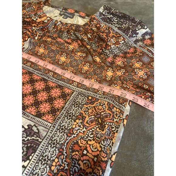 Democracy Boho Peasant Shirt Balloon Sleeves Orange Blue Geometric Floral Large - Picture 8 of 12